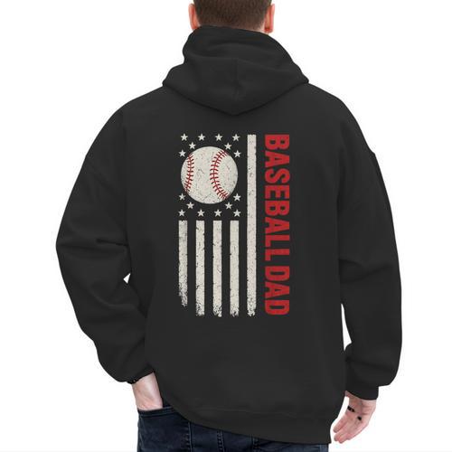 Vintage Baseball DAD American Flag Fathers Day 4th Of July Men's Hoodie Back Print - Sportilla