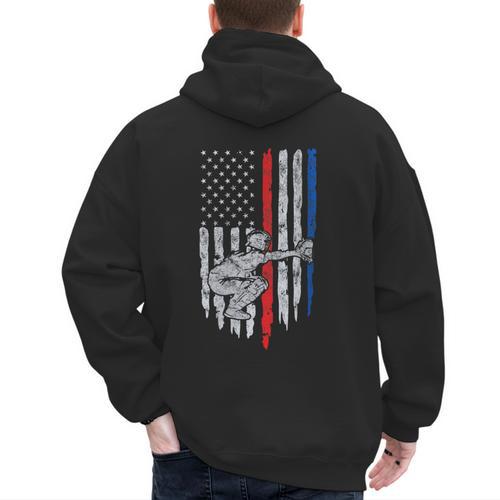 Vintage Baseball US Flag Tee Baseball Dad Player Coach Men's Hoodie Back Print - Sportilla