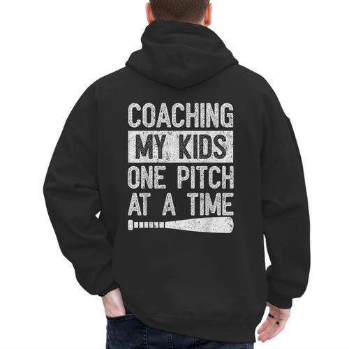 Vintage Coaching My Kids One Pitch At A Time Baseball Dad Men's Hoodie Back Print - Sportilla