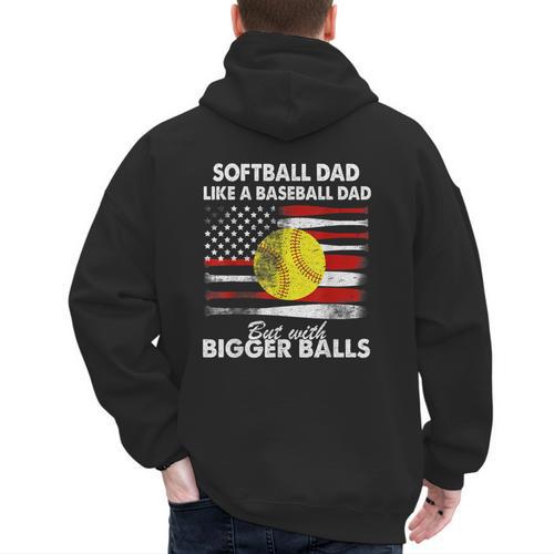 Vintage Softball Dad Like A Baseball Dad US Flag Fathers Day Men's Hoodie Back Print - Sportilla
