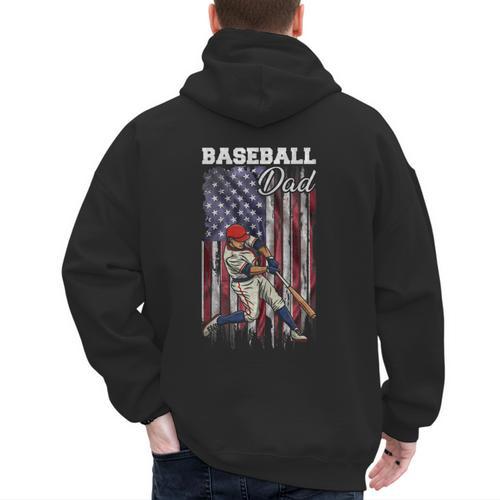 Vintage USA Flag Baseball Player Proud Baseball Dad Men's Hoodie Back Print - Sportilla