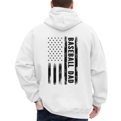 Baseball Dad American Flag Grunge Retro Vintage Father Raglan Baseball Tee Men's Hoodie Back Print - Sportilla