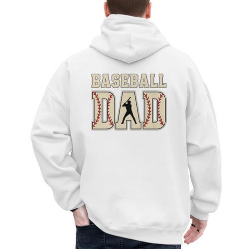 Baseball Dad Distressed Bold Stitch Graphic Sports Father Premium Men's Hoodie Back Print - Sportilla