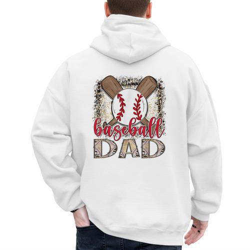 Baseball Dad Leopard Proud Ball Dad Game Day Men's Hoodie Back Print - Sportilla