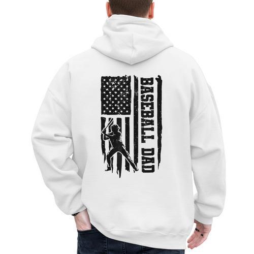 Baseball Dad Retro American USA Flag Baseball Father's Day Men's Hoodie Back Print - Sportilla