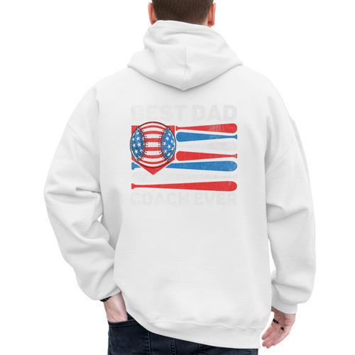 Best Dad Coach Ever Baseball Dad American Flag 4th Of July Premium Men's Hoodie Back Print - Sportilla
