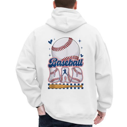 Groovy Baseball Dad Daddy Father Happy Fathers Day Men Guys Men's Hoodie Back Print - Sportilla