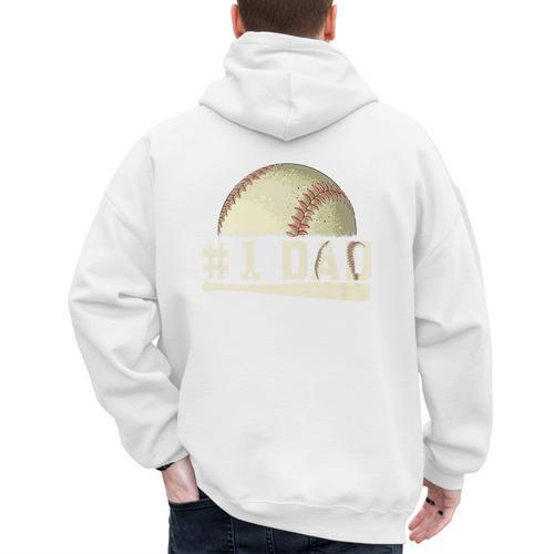 Number One Baseball Dad Fathers Day Baseball Player Dad Papa Premium Men's Hoodie Back Print - Sportilla