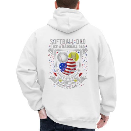 Softball Dad Like A Baseball Dad 4th Of July USA Retro Flag Premium Men's Hoodie Back Print - Sportilla