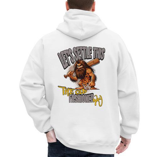 Stoneage Caveman Neolithic History Baseball Dad Father Premium Men's Hoodie Back Print - Sportilla