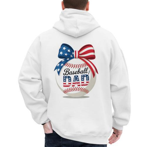 Vintage Baseball Dad Patriotic USA Flag 4th Of July Fathers Premium Men's Hoodie Back Print - Sportilla