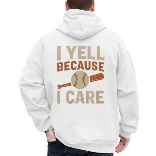 I Yell Because I Care Baseball Dad Coach Father's Day Premium Tri-Blend Men's Hoodie Back Print - Sportilla