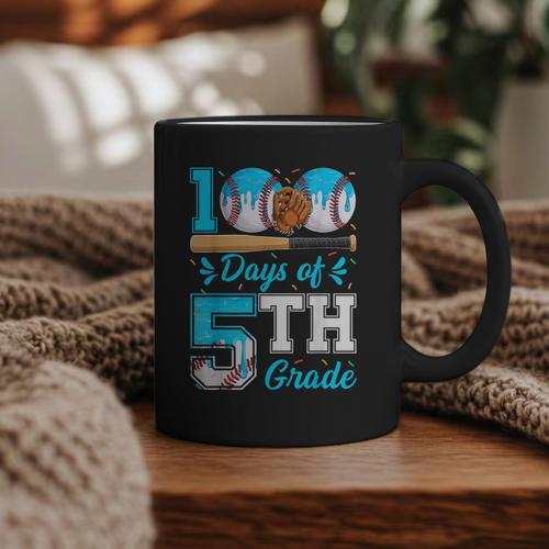 100 Days Of 5th Grade Baseball 100th Day Of School Boys Kids Graphic Print Coffee Mug - Sportilla