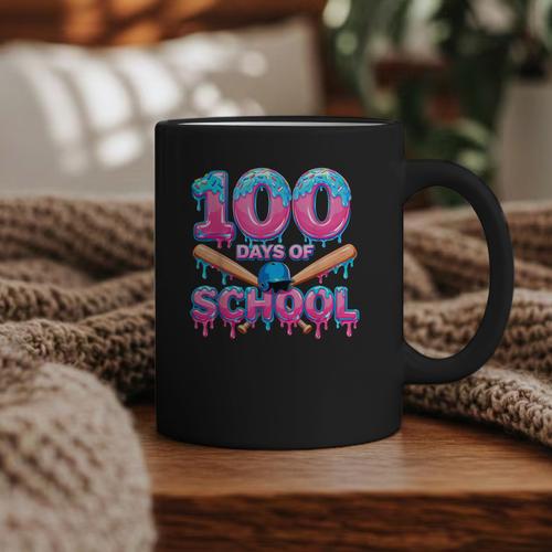 100 Days Of School Baseball Dripping Ice Cream 100th Day Graphic Print Coffee Mug - Sportilla
