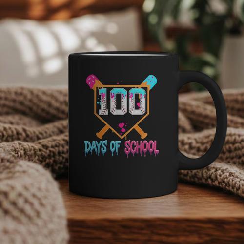 100 Days Of School Baseball Ice Cream Drip 100th Day School Graphic Print Coffee Mug - Sportilla