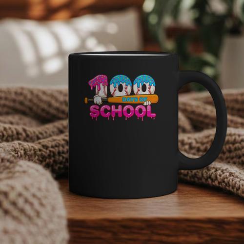 100 Days Of School Baseball Ice Cream Drip For Teacher Kid Graphic Print Coffee Mug - Sportilla