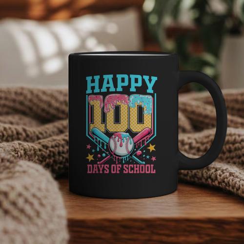 100 Days Of School Kids Baseball Drip 100th Day Of School Graphic Print Coffee Mug - Sportilla