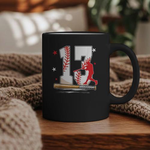 13 Years Old Baseball Birthday Boy 13th Bday Party Graphic Print Coffee Mug - Sportilla