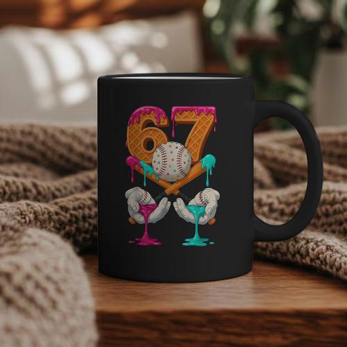 6 7 Ice Cream Drip Baseball Number 67 Player Boy Girl Kids Graphic Print Coffee Mug - Sportilla