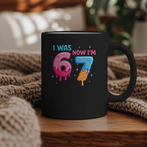 I Was 6 Now I'm 7 Meme Six Seven Baseball 7th Birthday Graphic Print Coffee Mug - Sportilla
