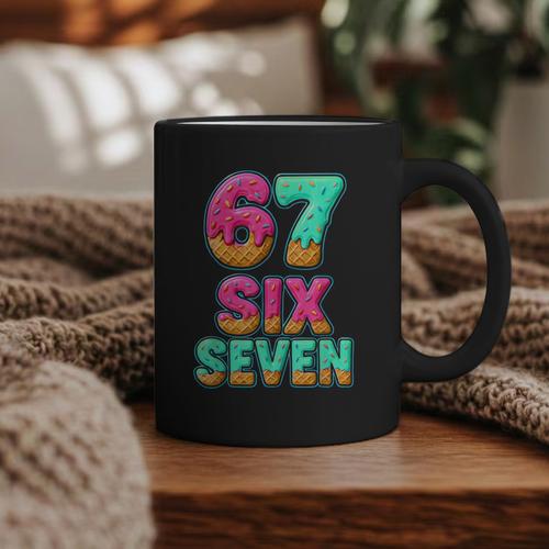 67 Ice Cream Drip Baseball Six Seven 6-7 Meme Teen Boy Graphic Print Coffee Mug - Sportilla