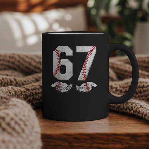 67 Six Seven Number 6 7 Meme Baseball Six Seven For Boys Men Graphic Print Coffee Mug - Sportilla