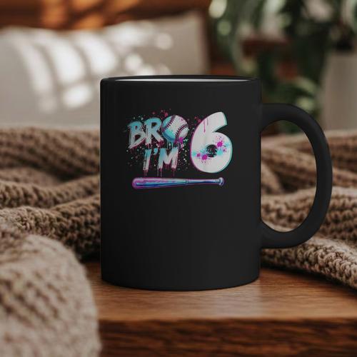 6th Birthday Boy Bro I'm 6 Year Old Baseball Ice Cream Drip Graphic Print Coffee Mug - Sportilla