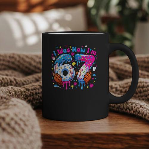 7th Birthday I Was 6 Now I'm 7 Baseball Ice Cream Drip Graphic Print Coffee Mug - Sportilla