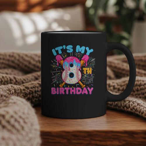 8th Birthday Baseball 8 Year Old Ice Cream Drip Boy Baseball Graphic Print Coffee Mug - Sportilla