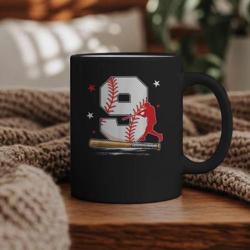 9 Years Old Baseball Birthday Boy 9th Bday Party Graphic Print Coffee Mug - Sportilla