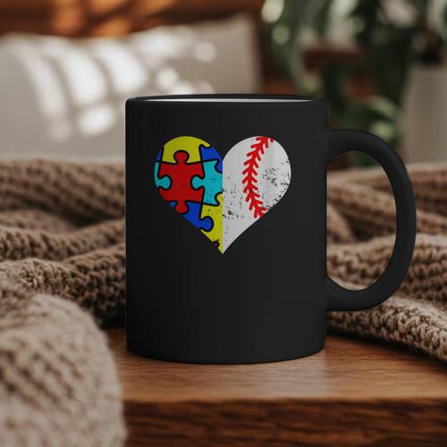 Autism Baseball Heart Autism Puzzle Baseball Mom Graphic Print Coffee Mug - Sportilla