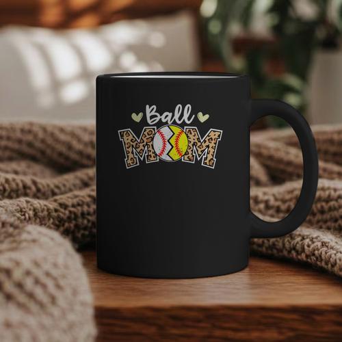 Ball Mom Leopard Baseball Softball Player Mom Graphic Print Coffee Mug - Sportilla