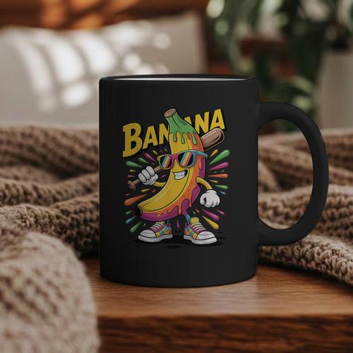 Banana Baseball Cartoon Cool Sports Kids Teens Graphic Print Coffee Mug - Sportilla