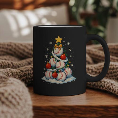 Baseball Christmas Tree Lights Santa Sport Player Lover Xmas Graphic Print Coffee Mug - Sportilla