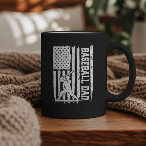 Baseball Dad American Flag Papa Daddy Happy Father's Day Graphic Print Coffee Mug - Sportilla
