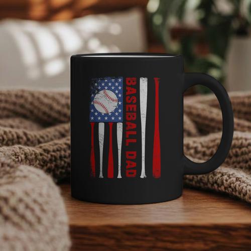 Baseball Dad USA American Flag Father's Day 4th Of July Graphic Print Coffee Mug - Sportilla