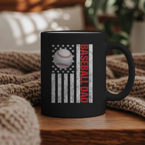 Baseball Dad USA American Flag Patriotic Dad 4th Of July Graphic Print Coffee Mug - Sportilla