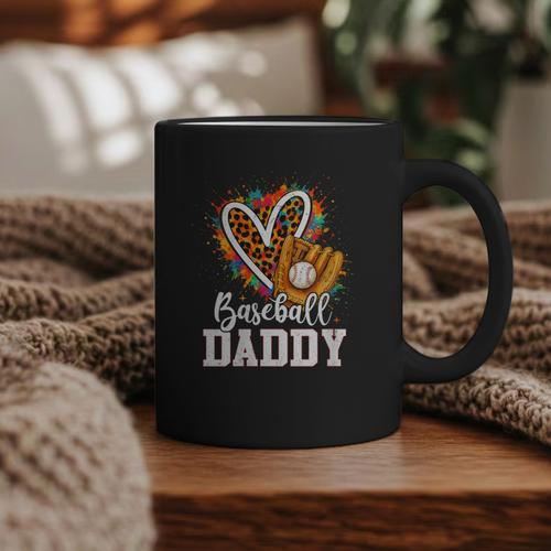 Baseball Daddy Leopard Heart Colorful Graphic Print Coffee Mug - Sportilla