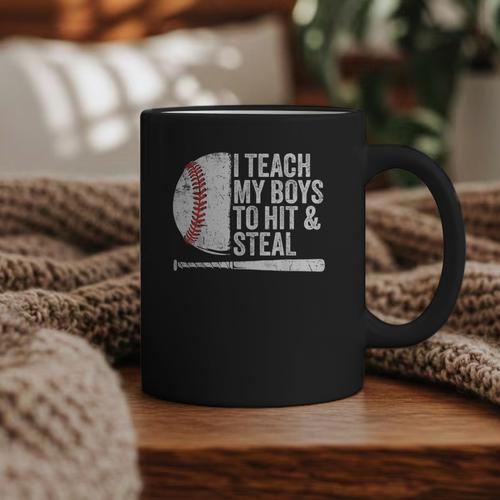 Baseball Dads Baseball Dad I Teach My Boys To Hit And Steal Graphic Print Coffee Mug - Sportilla