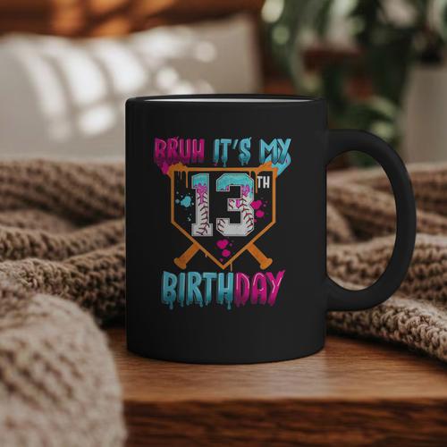 Baseball Drip Bruh It's My 13th Birthday Boy Ice Cream Drip Graphic Print Coffee Mug - Sportilla