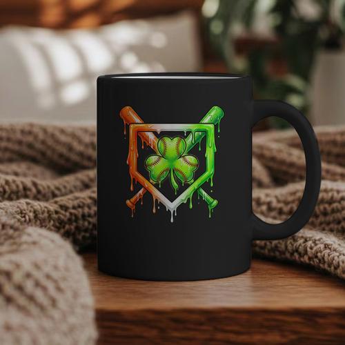 Baseball Drip Ice Cream St Patricks Day Shamrock Graphic Print Coffee Mug - Sportilla