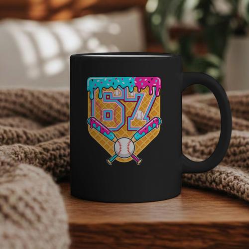 Baseball Drip Number 67 Ice Cream Home Plate Drip Graphic Print Coffee Mug - Sportilla