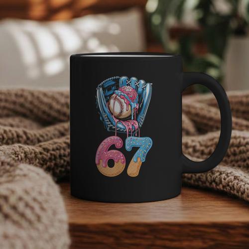 Baseball Drip Number 67 Player 67th Birthday Ice Cream 67 Graphic Print Coffee Mug - Sportilla