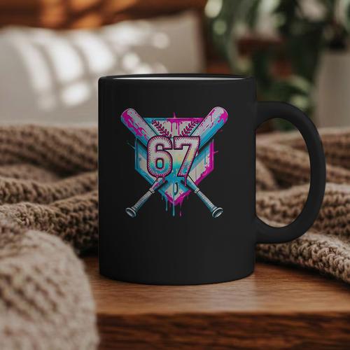 Baseball Dripping 67 Home Plate Six Seven Boy Kids Sports Graphic Print Coffee Mug - Sportilla