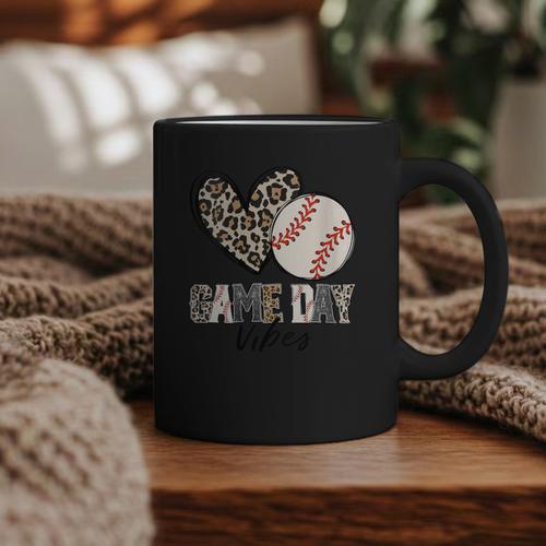 Baseball Game Day Vibes Baseball Mom Mama Leopard Cute Graphic Print Coffee Mug - Sportilla