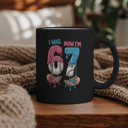 Baseball Ice Cream I Was 6 Now I'm 7 67 Birthday Boy Graphic Print Coffee Mug - Sportilla