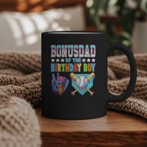 Baseball Ice Cream Drip Bonus Dad Of The Birthday Boy Graphic Print Coffee Mug - Sportilla
