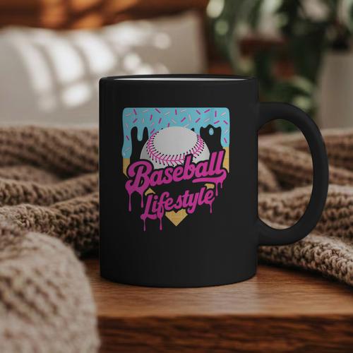 Baseball Life Lifestyle Home Plate Ice Cream Drip Men Boys Graphic Print Coffee Mug - Sportilla