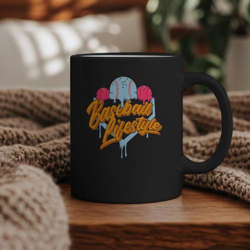 Baseball Lifestyle Home Plate Ice Cream Drip Men Boys Kids Graphic Print Coffee Mug - Sportilla