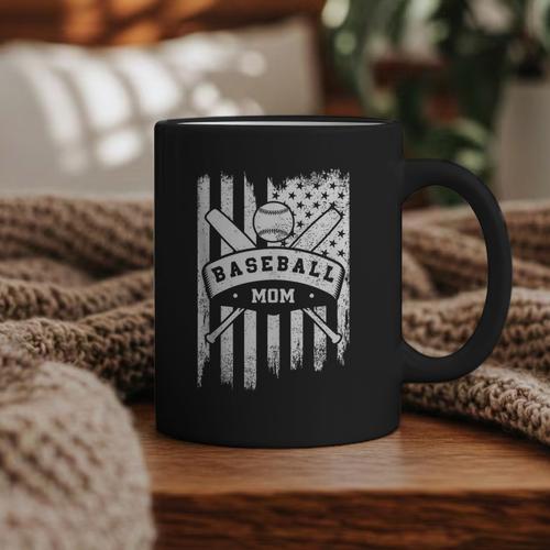 Baseball MOM Cool USA American Flag Family Reunion Graphic Print Coffee Mug - Sportilla